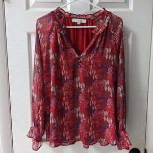 Ann Taylor Loft red floral patterned blouse - size L